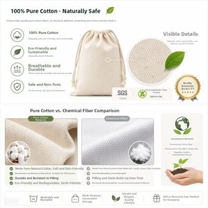 Sac à cordon en coton biologique biodégradable, pochette à bijoux personnalisée, petit sac réutilisable en mousseline naturelle, emballages cadeaux en gros - Product Image 1