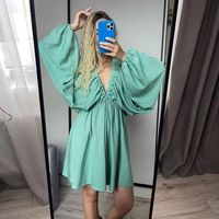 Mini-robe Y2K Streetwear pour femme, col rond, manches longues, côtelée, unie, style décontracté et élégant, coupe trapèze, respirante, avec ceinture, pour le bureau et les soirées, vente en gros