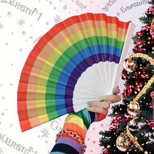 Abanico Plegable Arcoíris de Plástico Resistente para Espectáculos de Danza y Decoración del Hogar - Product Image 2