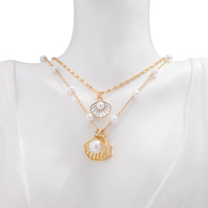 ชุดสร้อยคอไข่มุกเทียมเปลือกหอยสุดเก๋พร้อมจี้ปลาดาวโทนสีทองคำขาวหลายชั้นของขวัญเครื่องประดับแฟชั่น - Product Image 1