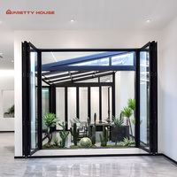 Porte pliante en aluminium à rupture de pont thermique avec double vitrage trempé, robuste, pour villa et appartement