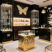 Rak Display Parfum Bertingkat dari Kaca Temper LED Custom Mewah dengan Bingkai MDF untuk Toko Ritel