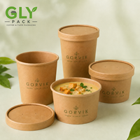 Bols à soupe en papier kraft imprimés sur mesure avec couvercles, contenants alimentaires jetables 8oz 12oz 16oz 24oz, emballage pour salades, déjeuners et plats à emporter