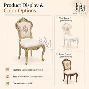 Chaise de mariage de luxe en bois sculpté à motifs floraux, chaise de banquet rembourrée pour événements hôteliers, location événementielle et vente en gros - Product Image 3