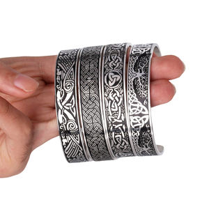 กำไลข้อมือสไตล์ไวกิ้ง นอร์ดิก เซลติก น็อต รูน วินเทจ สแตนเลส สำหรับผู้ชาย สไตล์พังก์ แบบเปิด กำไลหนา - Product Image 3