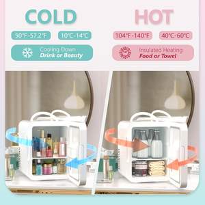 EUHOMY kulkas Mini 5L AC/DC, kulkas kecil dengan kaca LED dapat diredupkan, pendingin dan penghangat untuk perawatan kulit, kosmetik - Product Image 5