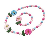 Bracelet en bois perlé à la main motif petite marguerite version coréenne, couleur bonbon, forme dessin animé, ensemble collier et bracelet coloré modèle
