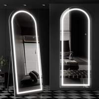 Miroir de salle de bain LED à écran tactile intelligent CF, 3 couleurs, miroir de salon de coiffure pleine longueur, cadre, miroir sur pied, miroir de toilette pour le corps entier