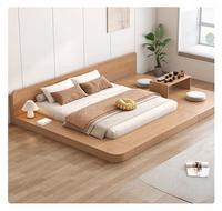 Lit plateforme bas de style japonais avec compartiments de rangement, meubles de chambre à coucher en bois massif
