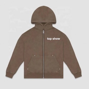 Sudadera con Capucha Extra Grande Personalizada al por Mayor, Sudadera con Capucha de Felpa Francesa de Algodón Lavado, Estilo Holgado, Gruesa, con Cierre para Hombre - Product Image 4