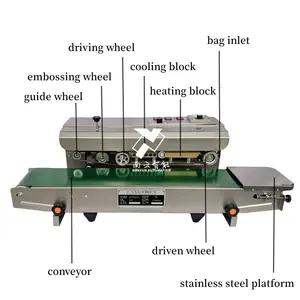 industrial manual plastic handbag belt sealer machine widen conveyor with electric ink roll coder