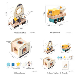 Ensemble d'activités éducatives écologiques sur le thème de l'espace <span class=keywords><strong>en</strong></span> <span class=keywords><strong>bois</strong></span> : labyrinthe de perles fusée, capsule Rover - Jouet Montessori pour la motricité fine des tout-petits - Product Image 2