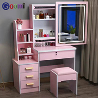 Ensemble de meubles de chambre moderne style Mid-Century, coiffeuse convertible avec éclairage LED et miroir réglable, table de maquillage pour hôtel