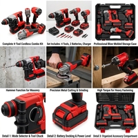 Ensemble d'outils électriques sans fil 4 en 1, perceuse, marteau perforateur, meuleuse d'angle, clé à chocs avec coffret