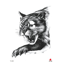 Autocollants de tatouages temporaires noirs, loup, lion, tigre, squelette, sexy, tendance, en papier, imperméables, pour femmes, hommes et filles