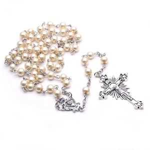 Prières catholiques 6mm perles de verre <span class=keywords><strong>avec</strong></span> vierge <span class=keywords><strong>marie</strong></span> jésus croix femmes religieuses collier chapelet bijoux - Product Image 4
