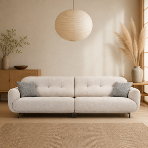 Sofá Moderno con Tapizado Bouclé, Brazos Curvos, Botones Decorativos, Respaldo Redondeado, Patas Metálicas Delgadas, Sofá Compacto para Sala de Estar, Hotel, Villa - Product Image 1