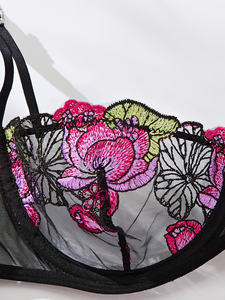 Lencería transparente seductora que muestra acentos de flores audaces Mujer Sexy para ropa interior completa bordada Lencería Sexy de moda Mujer - Product Image 4