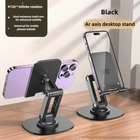 Support de téléphone portable de bureau pliable et réglable à rotation 360° en plastique avec base métallique, support universel pour tablette