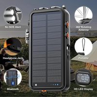 Banque d'alimentation solaire 16000mAh Radio FM Étanche Charge rapide Charge sans fil 20W Générateur à manivelle d'urgence Support extérieur