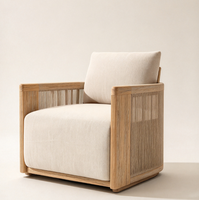 Fauteuil pivotant d'extérieur en teck avec panneau latéral en corde, chaise de patio résistante aux intempéries avec coussin, canapé simple moderne pour jardin