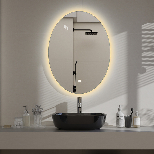 Oval Smart Mirror Wall Hanging Anti-fog LED Lighting Bathroom Mirror with Touch Sensing Nordic Style Makeup Mirror