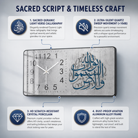 Jam Dinding Porselen Kristal HD Eksklusif Lukisan Kaligrafi Arab Biru Emas