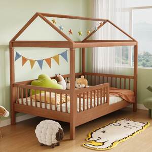 Solid Wood Children's <b>House</b> <b>Bed</b> 1.5M With Guardrails Nordic Style Kids Bedroom Furniture - Product Image 1