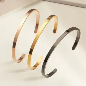 Stainless steel Mirror C Shape DIY Open Bracelet Glossy Custom Engraved Logo Bangle Jewelry Making Supplies