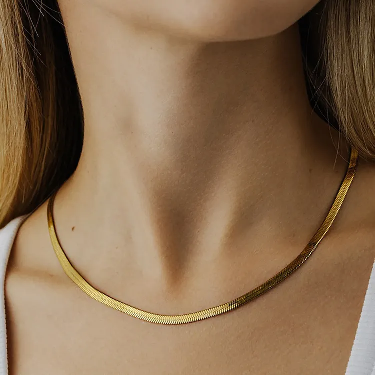 18K gold plated stainless steel necklace non tarnish titanium stacking smooth snake chain jewelry necklace choker