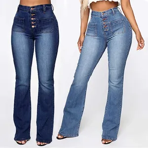 Jeans da <span class=keywords><strong>Donna</strong></span> a Gamba Larga con Chiusura a Bottoni <span class=keywords><strong>Pantaloni</strong></span> <span class=keywords><strong>Classici</strong></span> in Denim Lavato Traspiranti Vestibilità Ampia Casual per l'Estate - Product Image 1