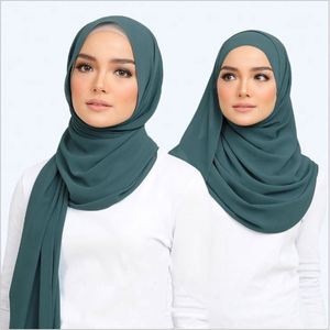 Wholesale Custom Logo Printed Solid Long Pearl <b>Chiffon</b> Ethnic <b>Scarves</b> Muslim Bubble Bandana Headscarves YHK0076 - Product Image 2