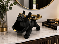 Figurine de Rangement Bouledogue Français en Résine avec Plateau Métallique, Porte-Clés, Organisateur de Vaisselle, Décoration d'Intérieur, Cadeau de Pendaison de Crémaillère