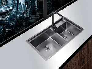 Handmade hiện đại thương mại Nhà Bếp lưu vực bồn rửa 304 thép không gỉ lớn <span class=keywords><strong>Sinks</strong></span> với vòi nước hai lỗ - Product Image 4