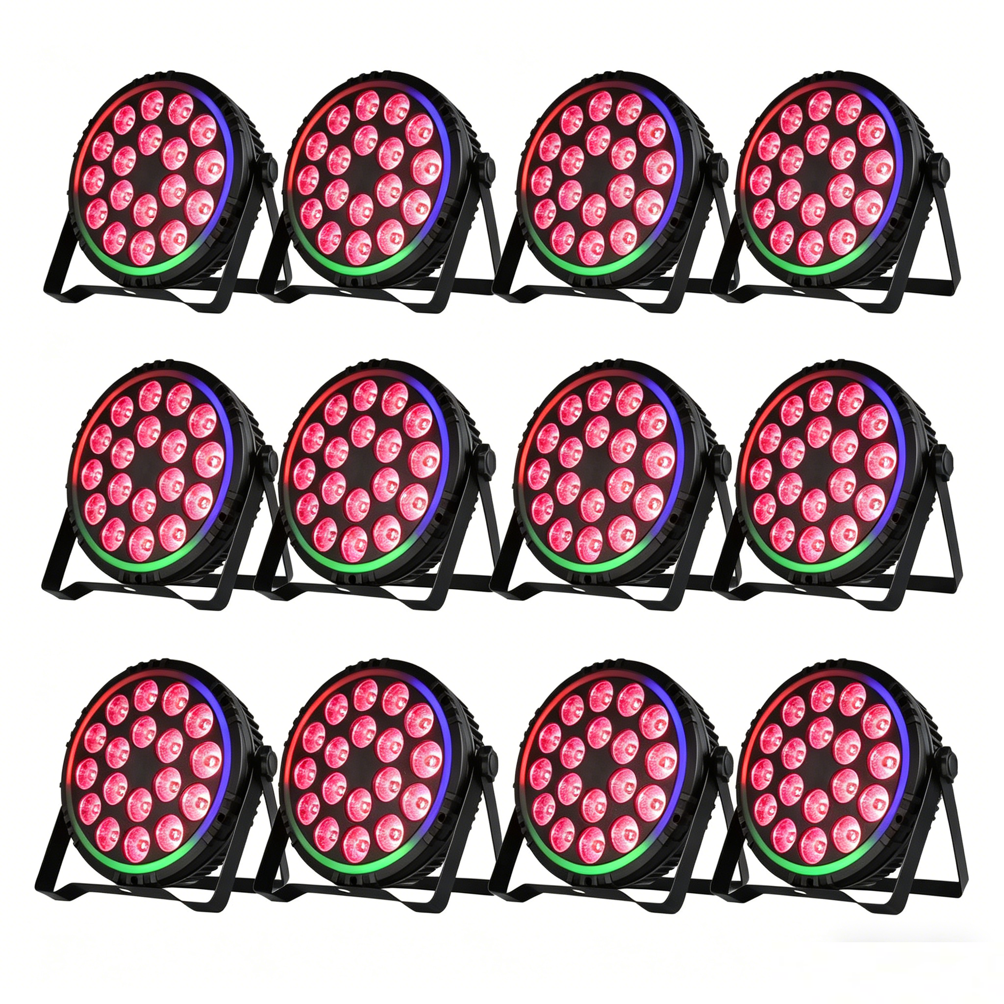 12PCS RGBW 18x6W RGBWA UV 6in1 LED Par Light Stage Effect Lighting With Auxiliary Strip DMX512 for Parties Events Weddings Club