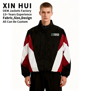 Custom Logo Color Block Winter <b>Thin</b> Windbreaker <b>Men</b> High Street Patchwork Track <b>Jacket</b> Waterproof Lightweight Loose Fit Bomber - Product Image 2