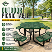 Table de pique-nique extérieure stable et ronde en acier inoxydable de 46 pouces pour parc, avec chaises