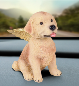 Statua di Cane in Resina <span class=keywords><strong>con</strong></span> Ali Dorate, Adorabile Posizione Seduta e Lingua Rosa, Decorazione per Casa e Scrivania, Tema Angelico - Product Image 6