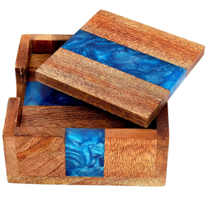 Wholesale Custom Epoxy Resin Wood <b>Coaster</b> New Technology Solid Wood Splicing River Tea Cup Mat Square Modern Reusable - Product Image 1