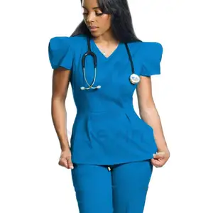 Latest Design Beauty Spa Stretch Uniform Tunic Women Custom Female Nurse Uniform Design Scrub Sets for Hospital Woven Breathable