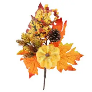 Musim gugur rumah dekorasi Natal sutra daun Maple buatan labu pinus jarum Berry Twig batang simulasi bahan busa kotak