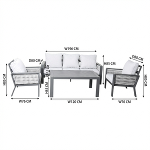 Ensemble de canapés d'extérieur de luxe 4 pièces, tissu 100% oléfine, coussin épais de 10 cm, structure en aluminium, corde tressée, <span class=keywords><strong>salon</strong></span> moderne pour parc et <span class=keywords><strong>jardin</strong></span> - Product Image 5