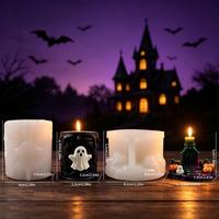 B63987 Moule en silicone pour bougie d'autel en forme de citrouille fantôme gaufrée pour Halloween