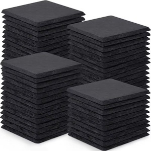Dessous de verre noirs de 4 pouces Set de sous-verres en pierre Gravure laser avec fond anti-rayures pour la maison Bureau Cuisine Appartement Bar - Product Image 5