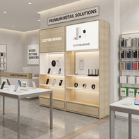 Vitrine d'exposition jaune écologique et durable de qualité supérieure avec éclairage LED et étagères réglables pour téléphones et appareils électroniques en magasin