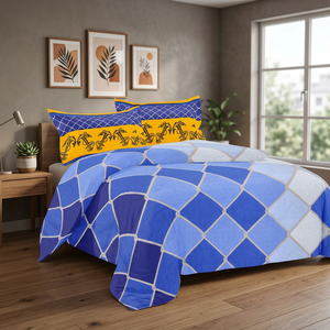 Drap de lit en satin de coton brodé bleu orange pour adulte, taille Queen - Product Image 3