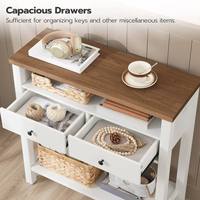 Console d'entrée style ferme, plateau en MDF, pieds en bois épais, compartiment supérieur, grands tiroirs, étagère inférieure ouverte
