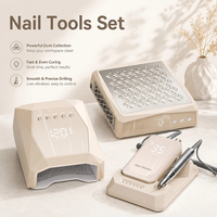 Ensemble d'outils de manucure 3 en 1 de luxe : perceuse à ongles portable sans fil 120W + sécheuse à ongles UV LED rechargeable + aspirateur à poussière pour ongles de bureau