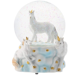 White Unicorn Friends 100MM Musical Snow Globe gioca Tune You are My Sunshine - Product Image 1