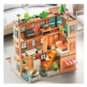 새로운 스타일 핫 세일 어린이 플라스틱 인형 집 장난감 시뮬레이션 빌라 빌딩 블록 놀이 세트